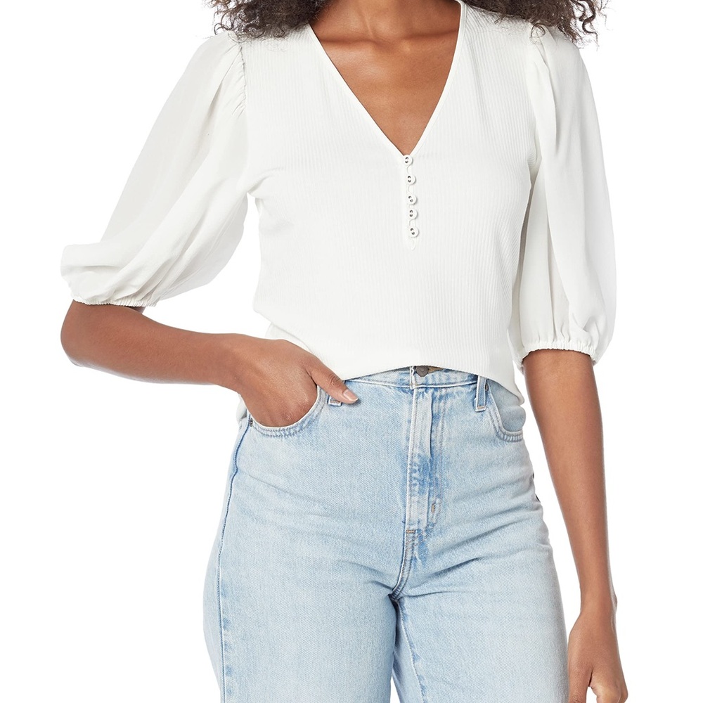 Joie White Fitted Puff Sleeve Blouse